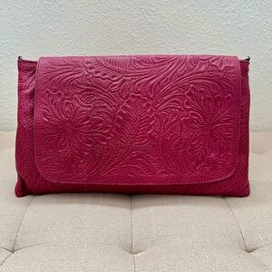 Leather Embossed Pink Floral Clutch